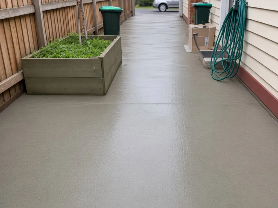 the same side path cleaned back to bare grey concrete