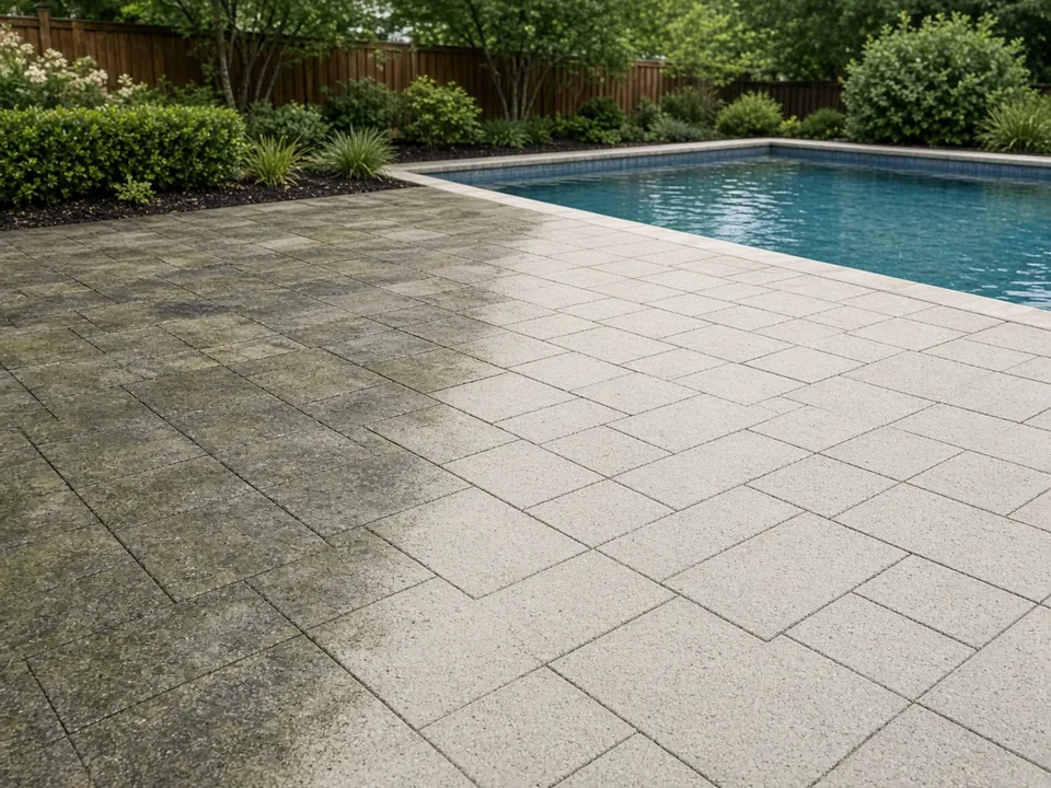 Illustrative image (not a Spotless job): High Pressure vs Soft Wash for Patio Pavers