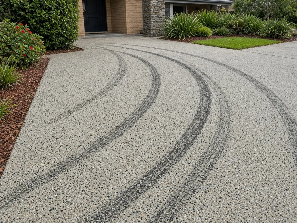 Illustrative image (not a Spotless job): Removing Tyre Marks from Exposed Aggregate Without Etching the Binder